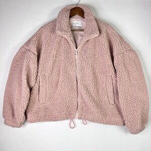 Urban Outfitters Pink Teddy Sherpa Fleece Zip Up Jacket Size L‎